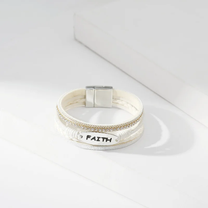 Faith Rhinestone Leather Bracelet