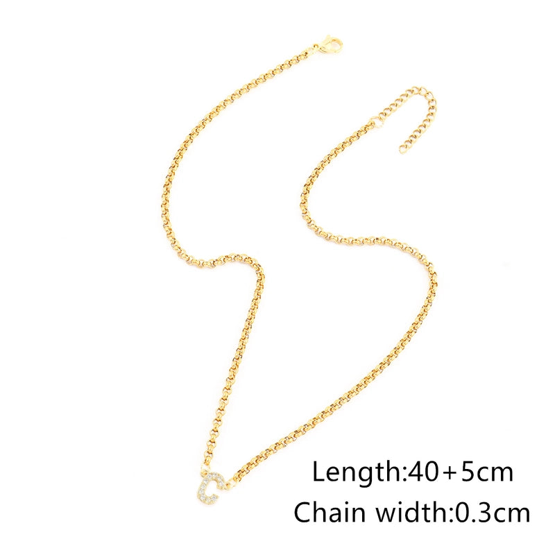 Minimalist Classic Style Letter 201 Stainless Steel Copper Zircon Women’s Pendant Necklace Men Pendant Necklaces