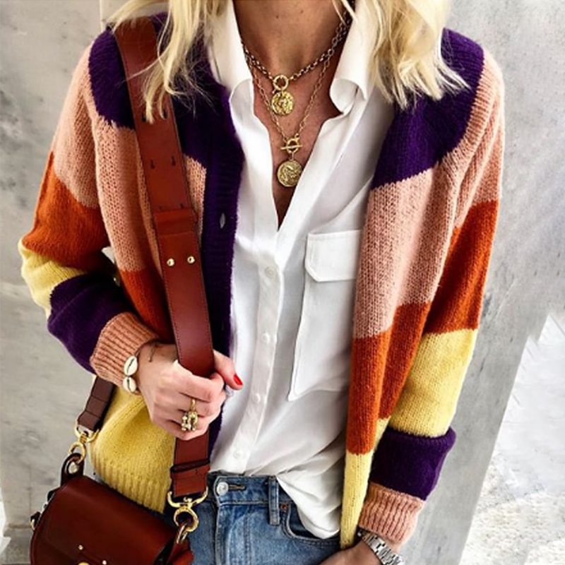 Casual Striped Knitted Cardigan