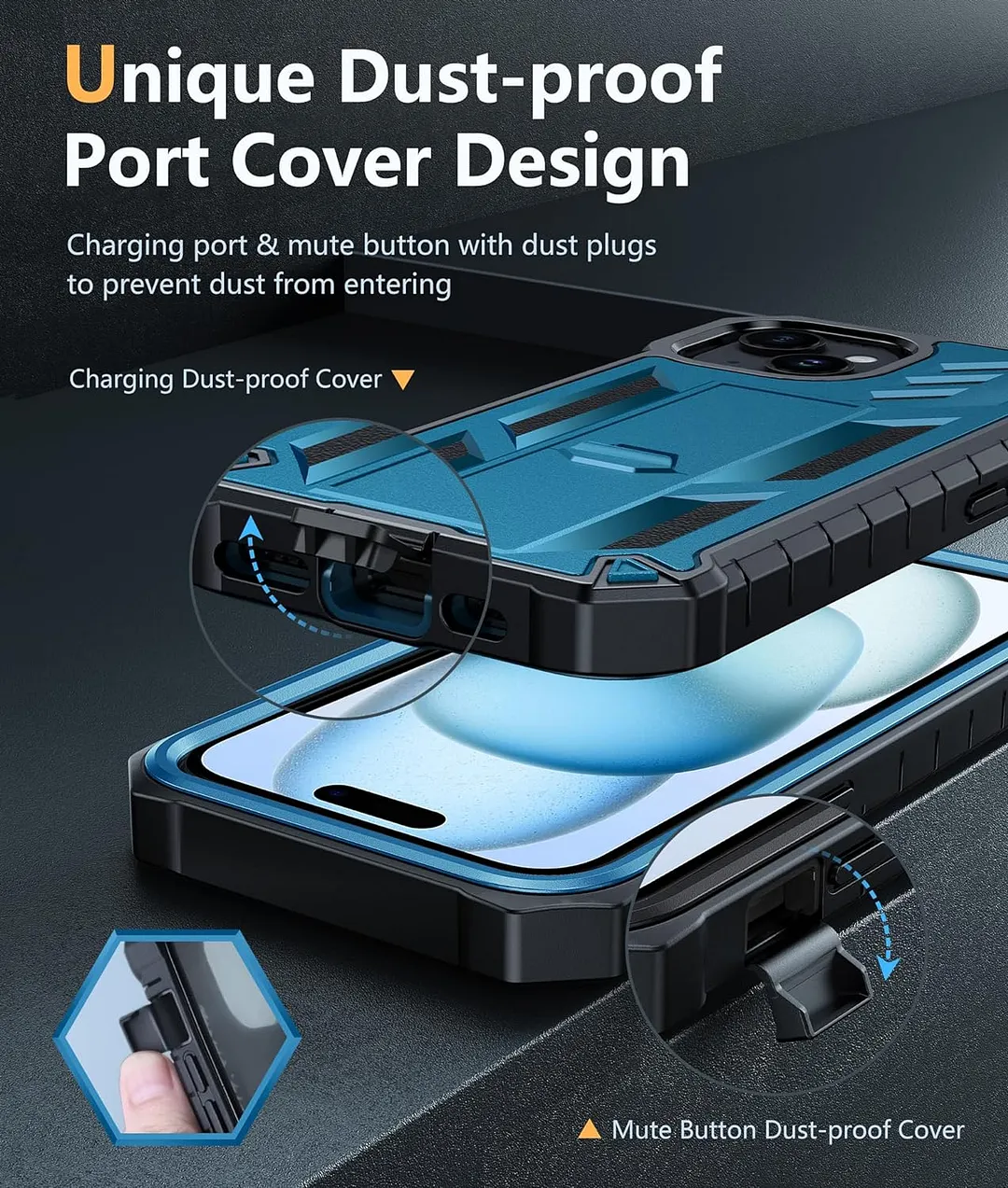 ProCaseMall iPhone 15 Phone Case Military Grade Shockproof Full Protection Hard Phonecase with Kickstand Blue