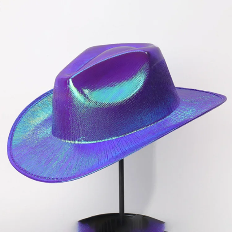 Party Metal Holographic Cowboy Hat-Dark Purple