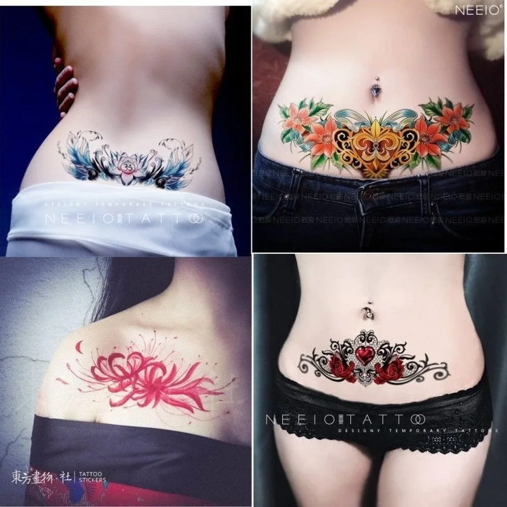 Sdrawing 4/5/9/10/18 PIeces Long Lasting Blue Flower Jewelry Tattoo Sticker Sexy Belly Block Scar Stretch Marks Waterproof Tattoo Sticker
