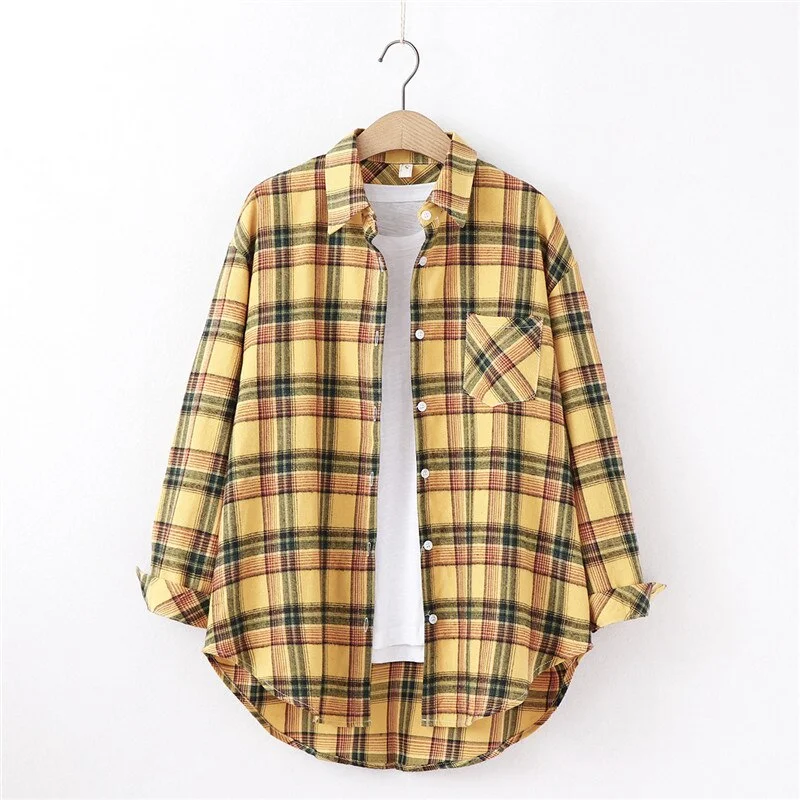 2021 New Spring Fine Loose Women's Plaid Shirt Blouse Art College Style Casual Female Long Sleeve Blouses and Tops Blusas