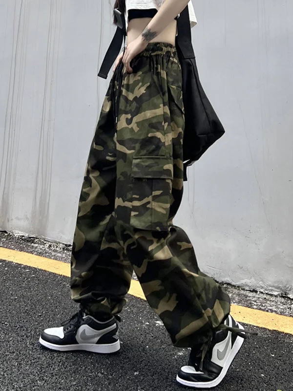 Hip-Hop Wide Leg Drawstring Camouflage  Pants