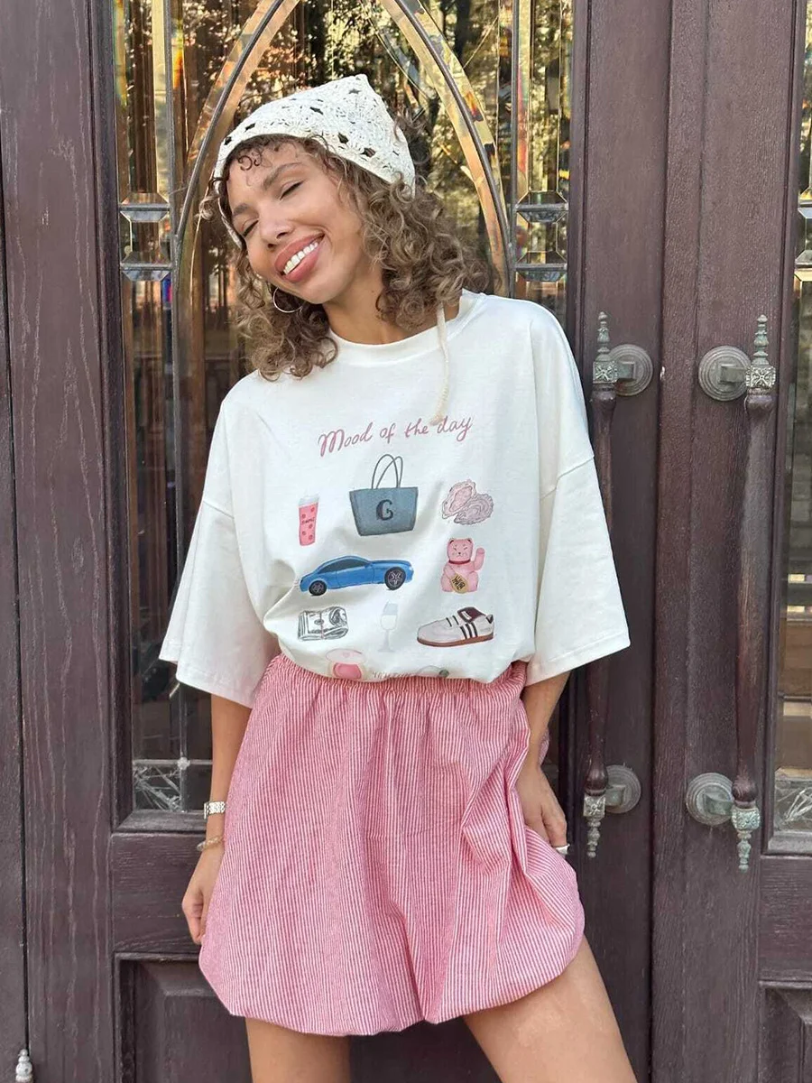 Athvotar Athvotar Hand-Painted Printed T-Shirts For Women's Summer New Loose Round-Neck Cotton Short-Sleeved Tops Ins