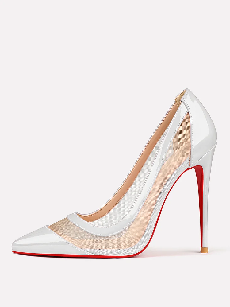 100mm/120mm Women's Mesh Pointed Toe Patent Pumps Red Bottom High Heels