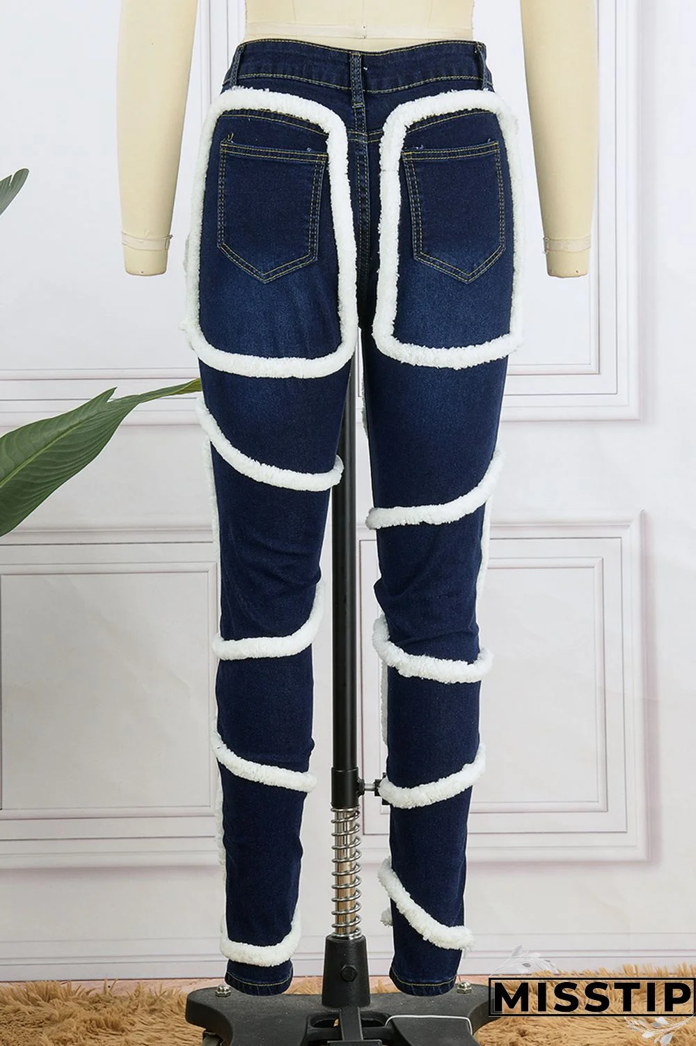 Light Blue Casual Solid Patchwork Mid Waist Regular Denim Jeans