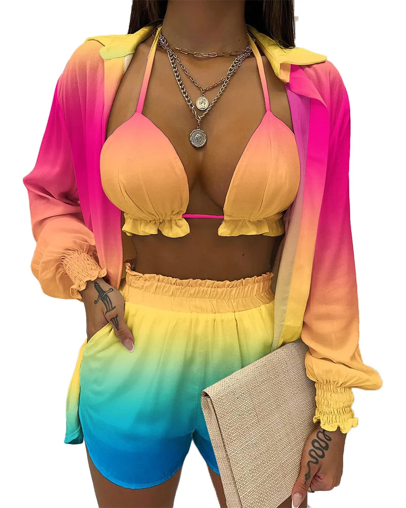 Uveng Uveng New Explosion Women's Long-Sleeved Commuting Three-Piece Shorts Set