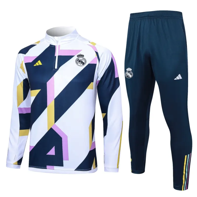 23-24 Real Madrid Half Zipper Long Sleeved White Inkjet Training Suit