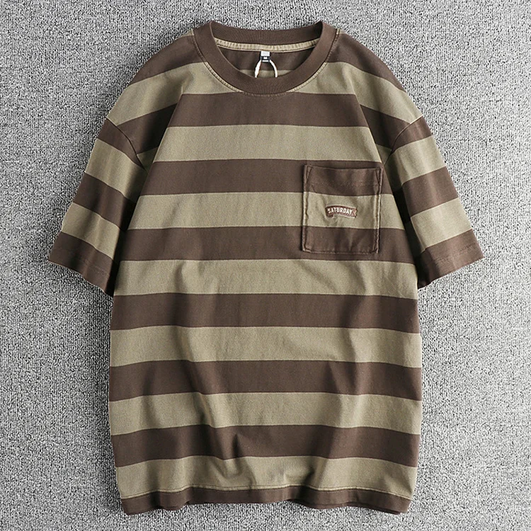Men's Vintage Wide Stripe Cotton Short Sleeve T-Shirt