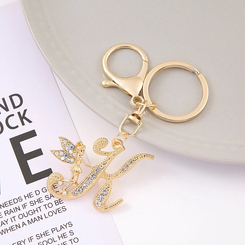 Minimalist Letter Zinc Alloy Diamond Unisex Bag Pendant Keychain