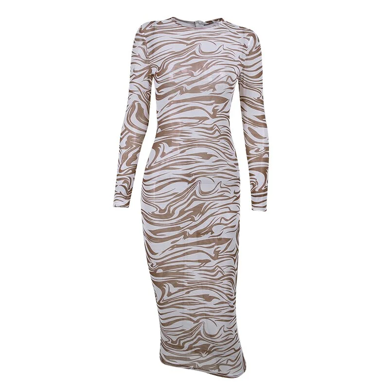 InstaHot Striped Sexy Slim Dress Long Sleeve Sexy Party Elegant Mid Calf Length Dress Streetwear Vintage Lady Beach Dress 2021