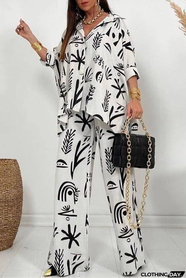 Talk Sweetly Printed Vacation Straight Pants Suit