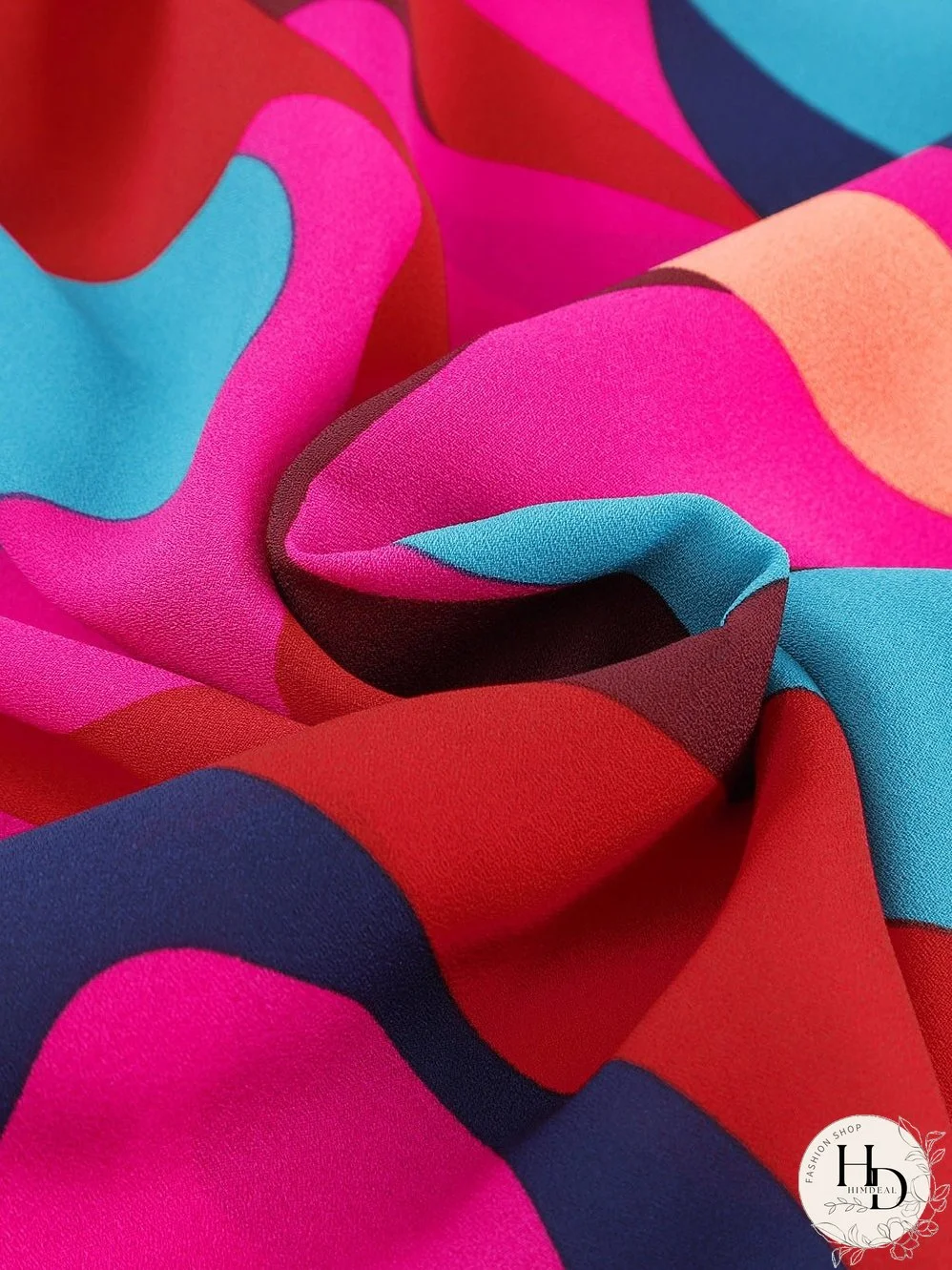 Lapel Print Lace-Up Long Sleeve Dress