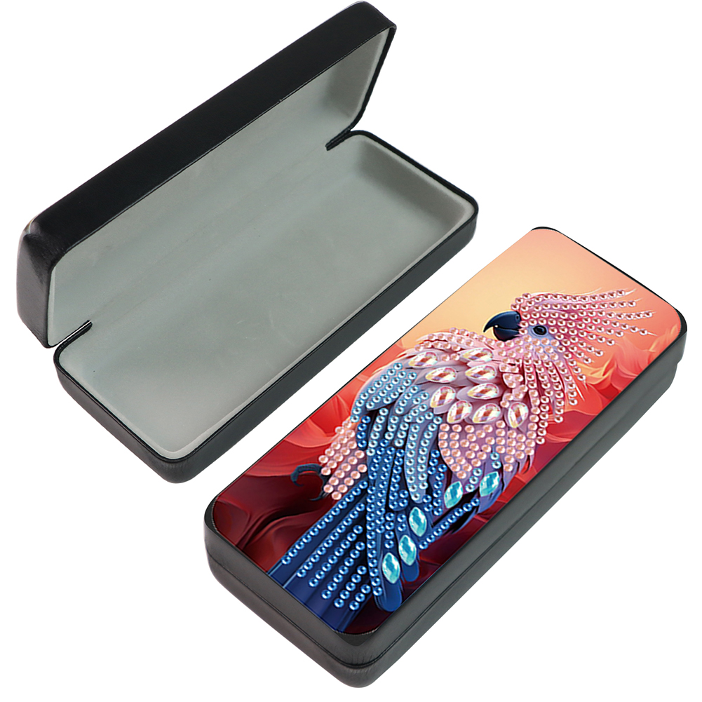Pink Parrot Leather 5D DIY Diamond Painting Sunglasses Storage Box for Art Craft