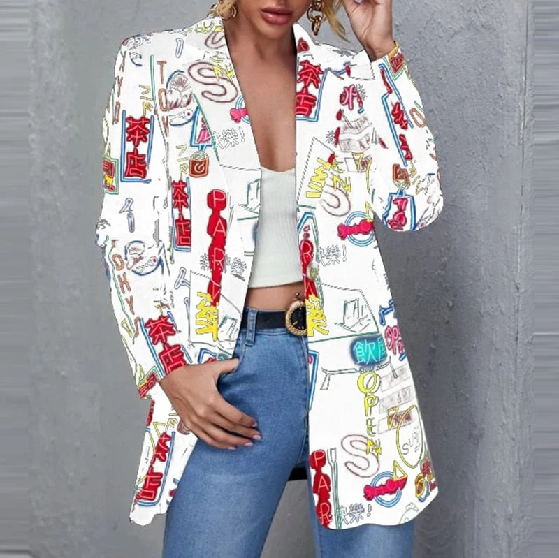 Fashion Trend Women Lapel Leopard Print Long Sleeves Suit Jacket Elegant Fall Winter Office Lady Cardigan Coat Casual Streetwear