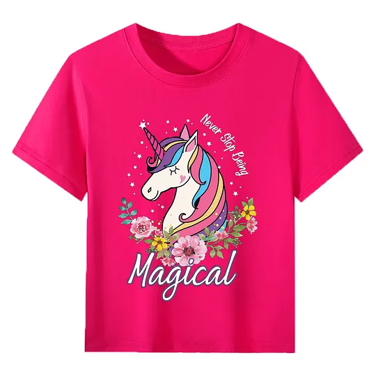 【2Y-13Y】Never Stop Being, Magical Unicorn Graphic T-Shirt For Kids