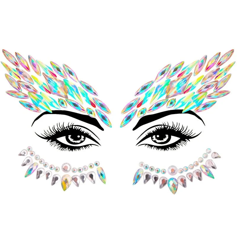 3D Acrylic Glitter Rhinestone Temporary Sexy Face Tattoo Sticker DIY Kids Holiday Party Masquerade Body Facial Jewelry Tattoo