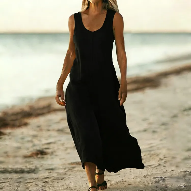 Women's Solid Color Linen Blend Sleeveless Dress