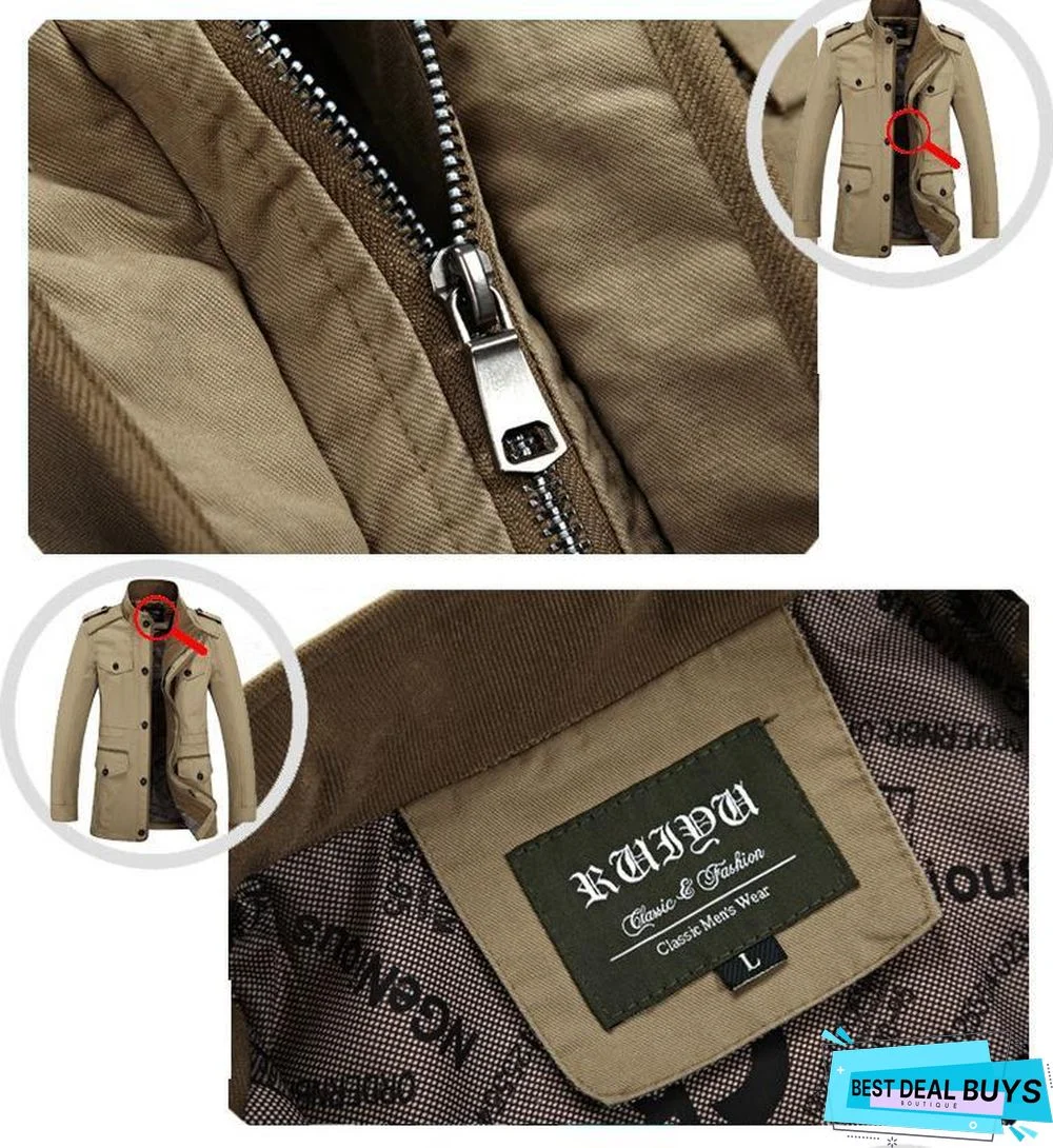 Mens Fashion Brand Casual Jacket Stand Collar Fat Slim Washed Cotton Long Jacket Coat Outwear