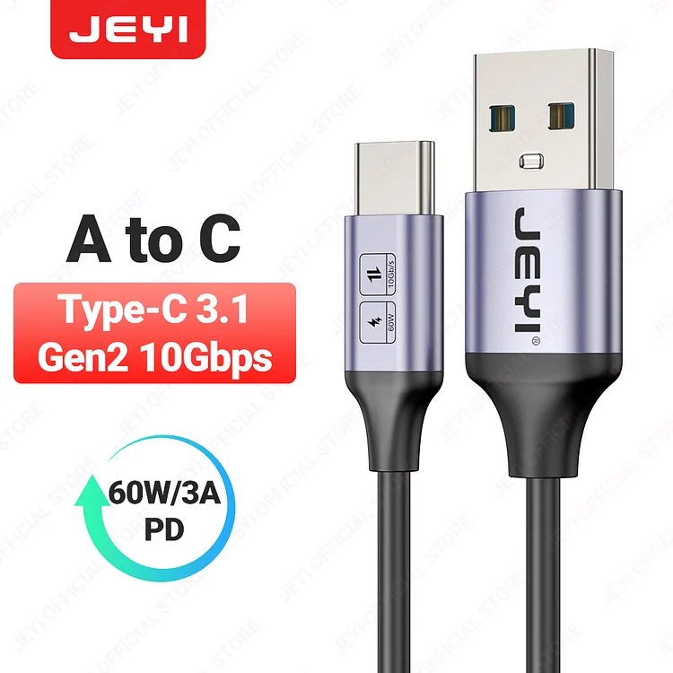 JEYI USB A to Type C Cable 60W Fast Charging 10Gbps Data Cord USB Charger for Samsung Xiaomi HTC Redmi Huawei Mobile Phone USB-C