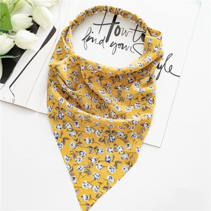 Printting Hair Scarf Scrunchies Vintage Triangle Bandanas Hairband Headband Without Clips Elastic Hair Bands Headwrap Accesories