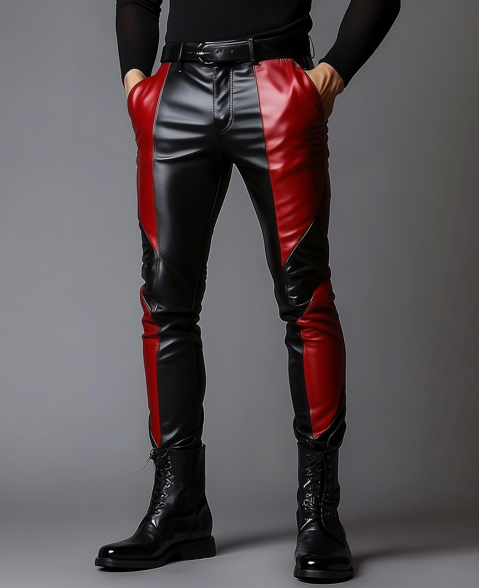 Okaywear PU Leather Patchwork Slant Pocket Pants