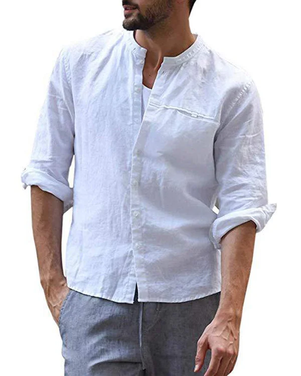 Men's Cotton Linen Style Long Sleeve Shirt Top