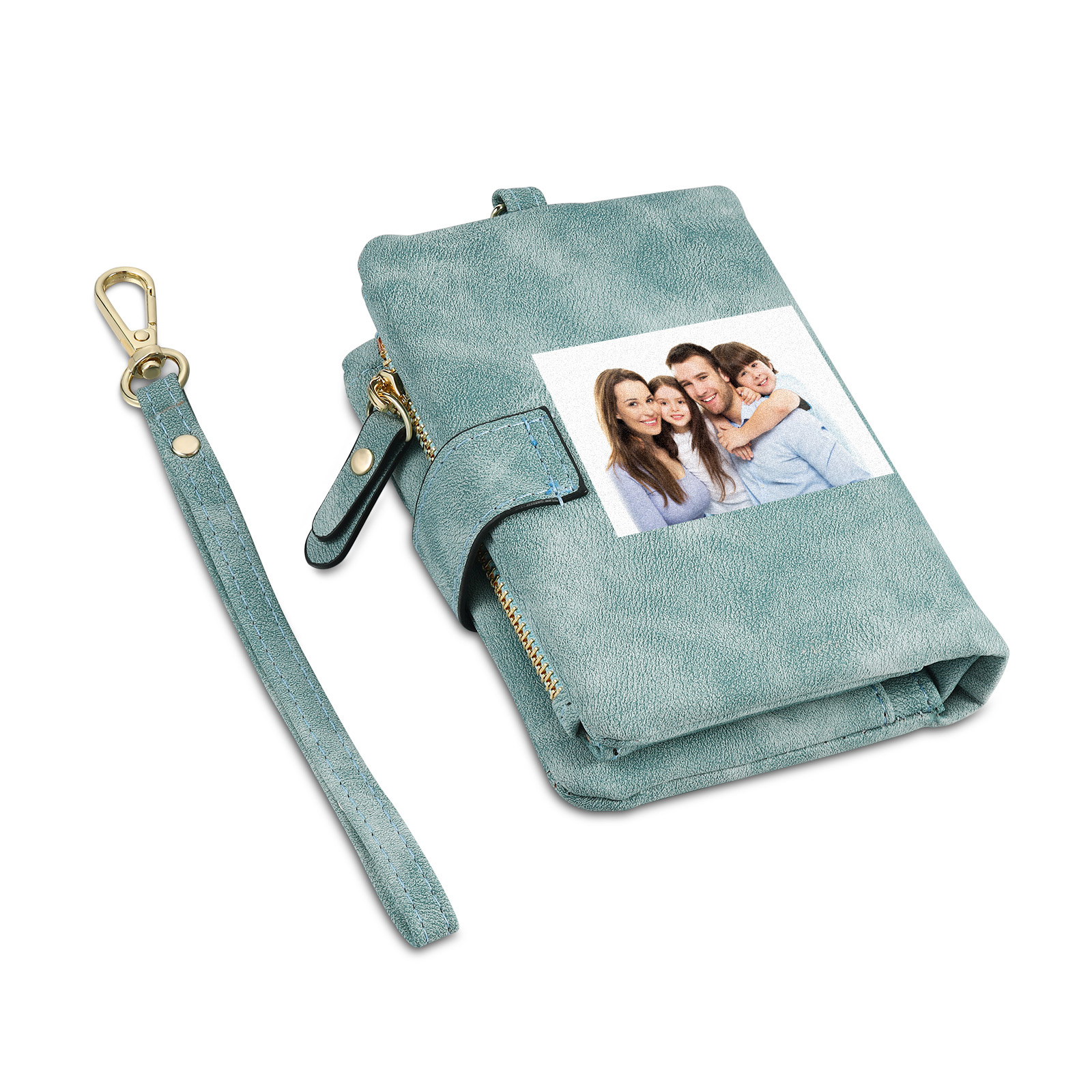 Portafoglio in PU pelle con 4 nomi & 2 testi & 1 foto personalizzati per mamma