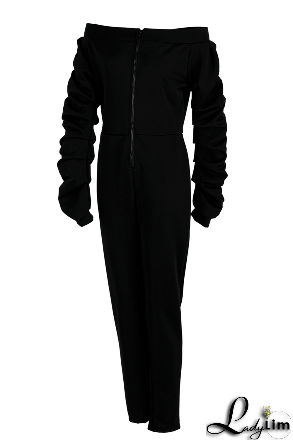 Black Sexy Solid Patchwork Zipper Collar Skinny Jumpsuits