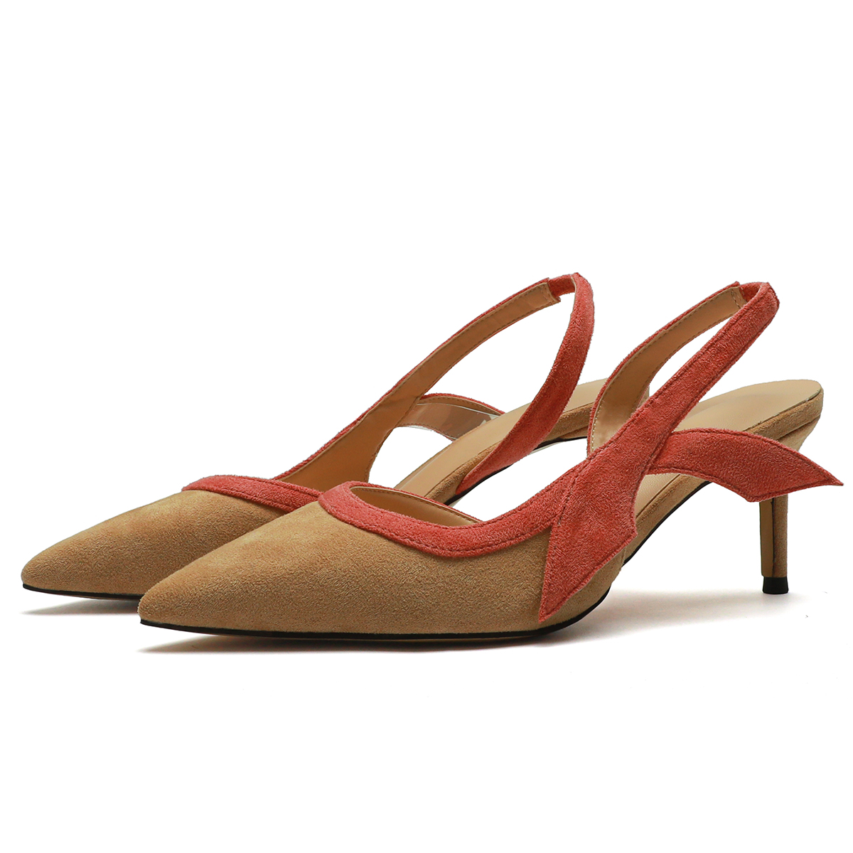 65mm Women's  Kitten Heels Pointed Toe Slingback Pumps Wedding Official Suede Sandals-MERUMOTE