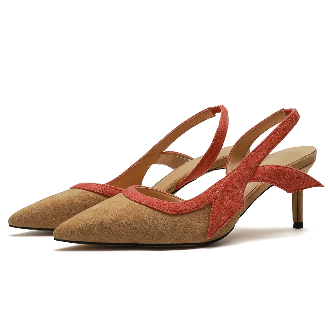 65mm Women's  Kitten Heels Pointed Toe Slingback Pumps Wedding Official Suede Sandals-MERUMOTE