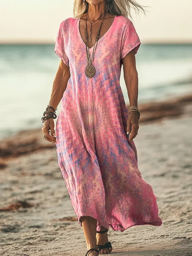 Women's Kaleidoscope Tie Dye Print Pocket Cotton Dress