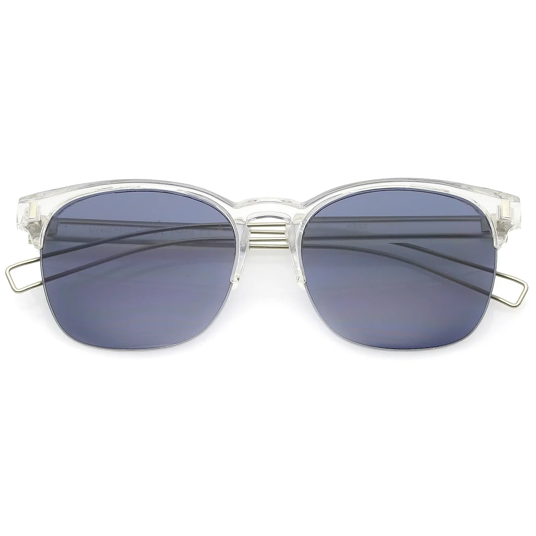 Semi Rimless Wire Hook Temples Square Lens Horn Rimmed glasses 56mm