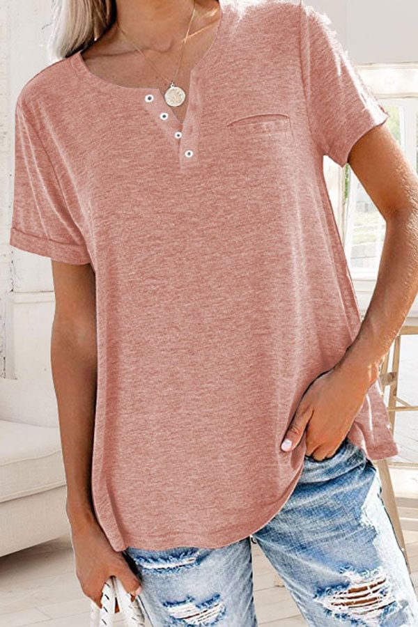 Solid Color Classic T-Shirt  With Button