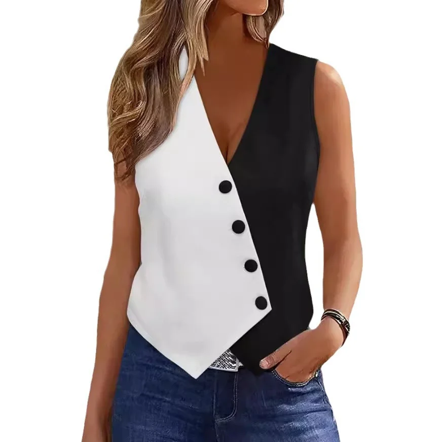 Wongn Wongn New Summer New Sleeveless Jumpsuit Fashion Slim V-Neck Vest Clip
