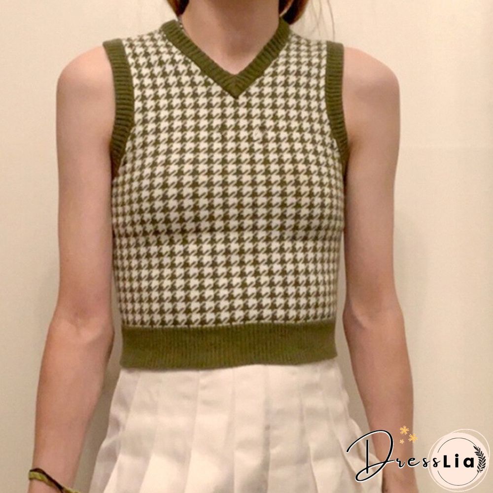 Women Sweaters Knitted Vest Sleeveless Pattern V-neck Tank Top Vintage Ladies Sweaters Top Streetwear All-match Clothes