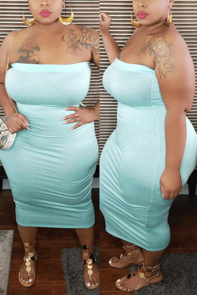 Sexy Plus Size Solid Color Strapless Dress