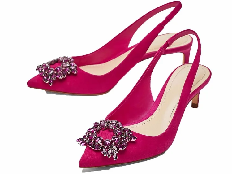 Magenta Crystal Slingback Kitten Heels Vdcoo