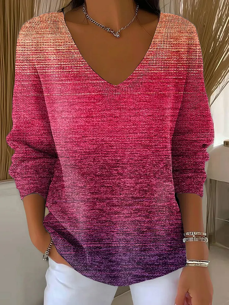 Women's Gradient Striped Casual Pullover Sweater
