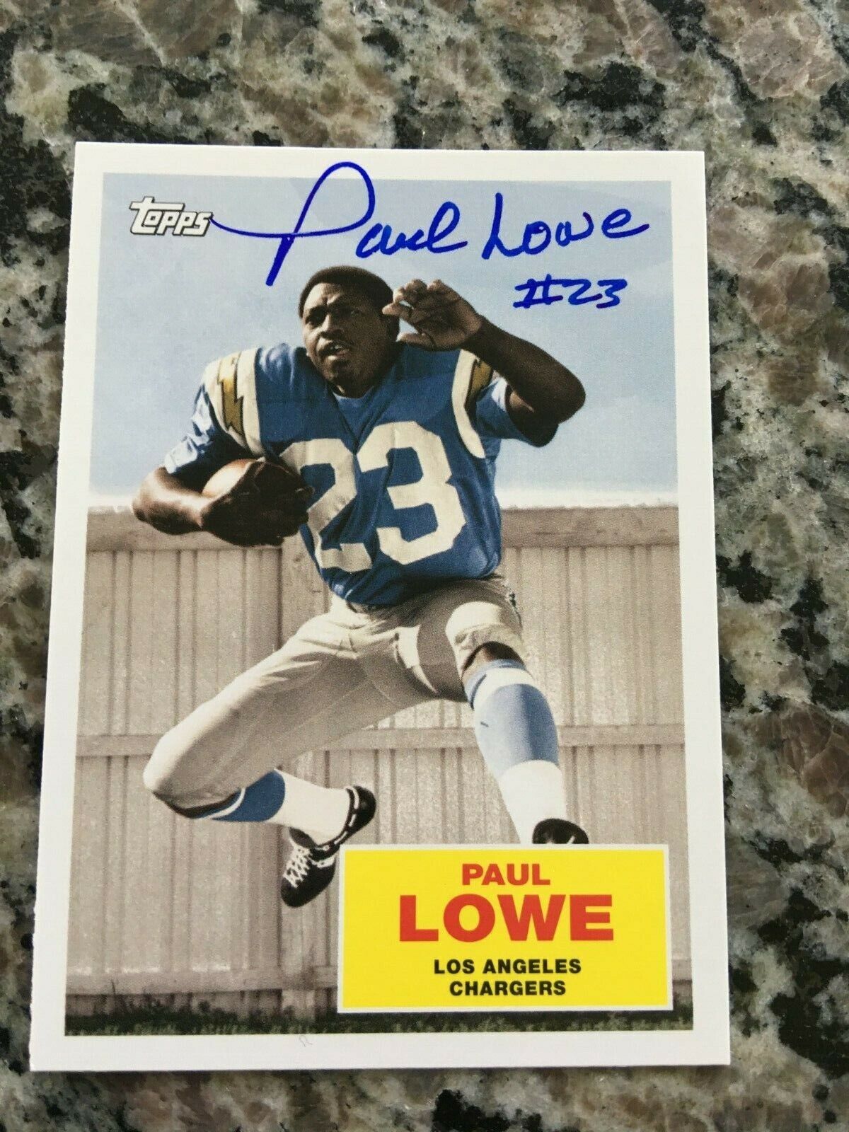 PAUL LOWE SAN DIEGO CHARGERS 1965 AFL MVP, 1963 AFL CHAMPIONS RARE SIGNED CARD