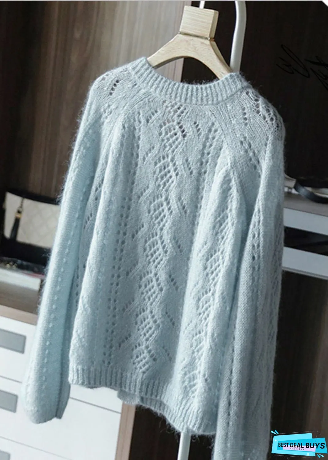 Vintage Sky Blue Oversized Chunky Knit Cardigan Spring