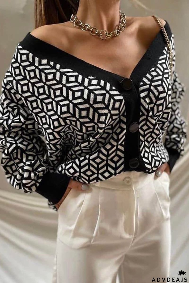 Argyle Color Block Button Cardigan