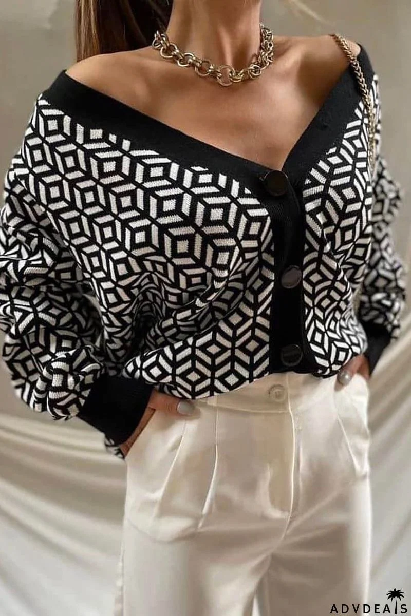 Argyle Color Block Button Cardigan