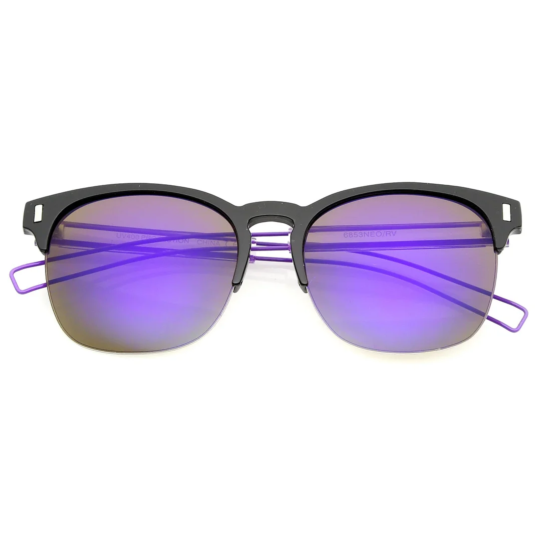 Semi Rimless Wire Hook Temples Square Colored Mirror Lens Horn Rimmed glasses 56mm