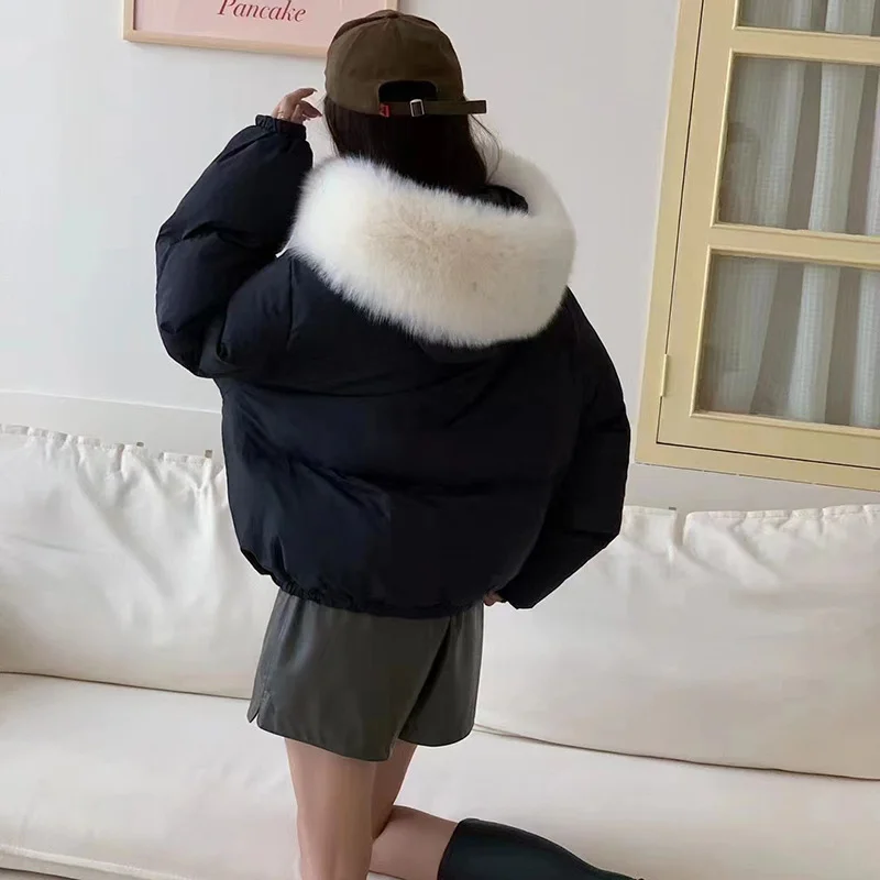 Woherb Korean Version Sweet Down Jacket Female Short Money 2024 Winter New Style Add Thick Small Fox Fur Collar White Duck Down Coat Tide-Outfit Ideas