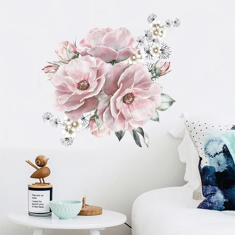 stickers muraux plant Pink peony flower wand aufkleber vinilo decorativo pared decoration murale wall stickers bedroom
