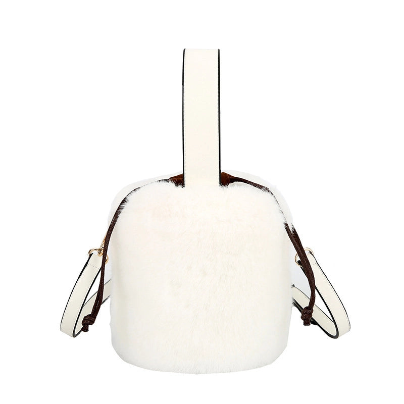 Autumn And Winter New Trendy Simple Plush Mini Portable Shoulder Crossbody Bag Women’s Retro Cylinder Bucket Bag