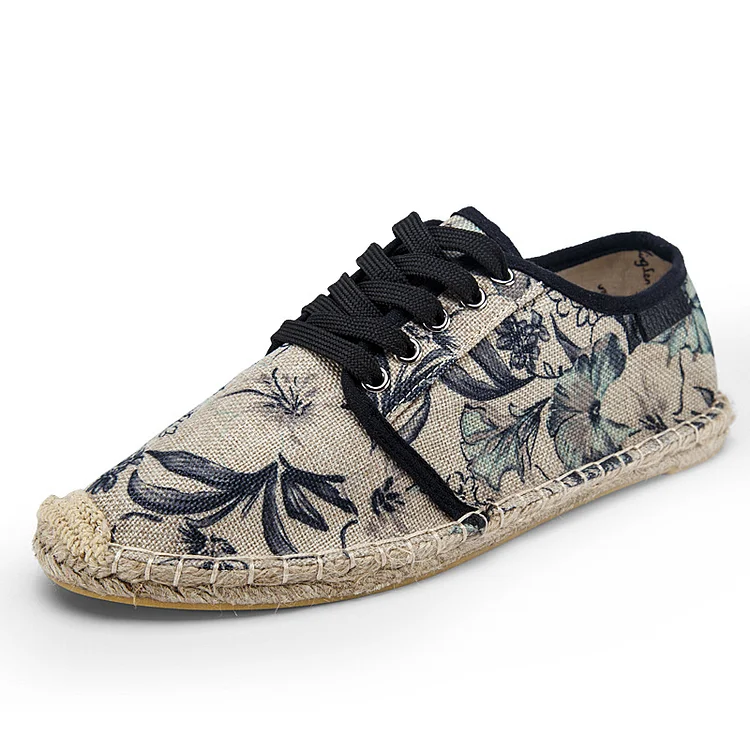 Men's Fashion Breathable Straw Printed Canvas Shoes