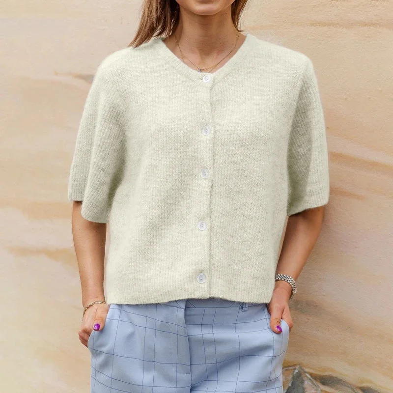 Woherb Button Up Short Sleeve Cardigan-Outfit Ideas